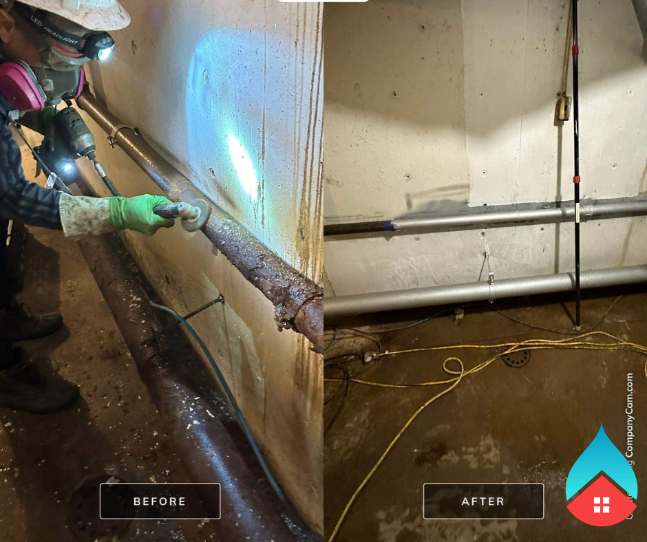 Technician preparing equipment for rust removal and encapsulation service at a Michiana property