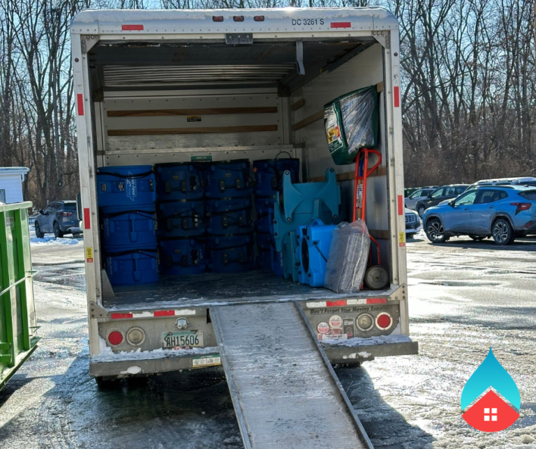 Emergency Restoration Services near me -Storm damage cleanup and water removal in Chesterton Indiana - BlueRed Restoration cleaning up refrigerator line leak in Chesterton