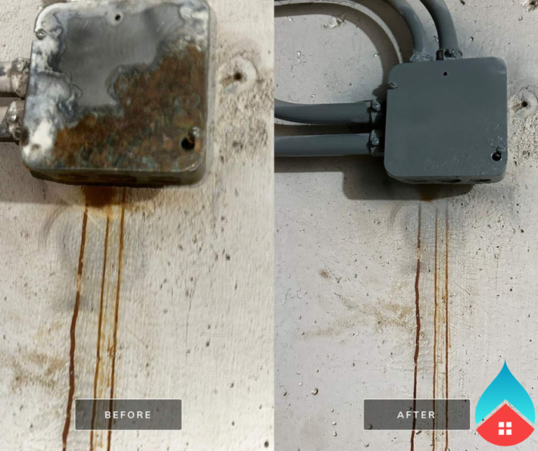 ndustrial steel support beams receiving rust treatment and protective coating in a Michiana warehouse